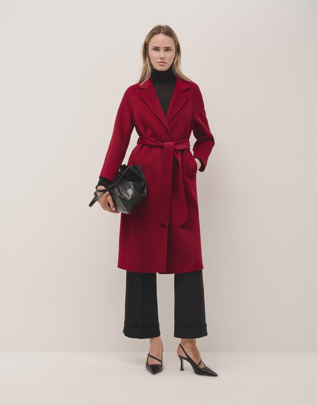 Long red double-faced coat