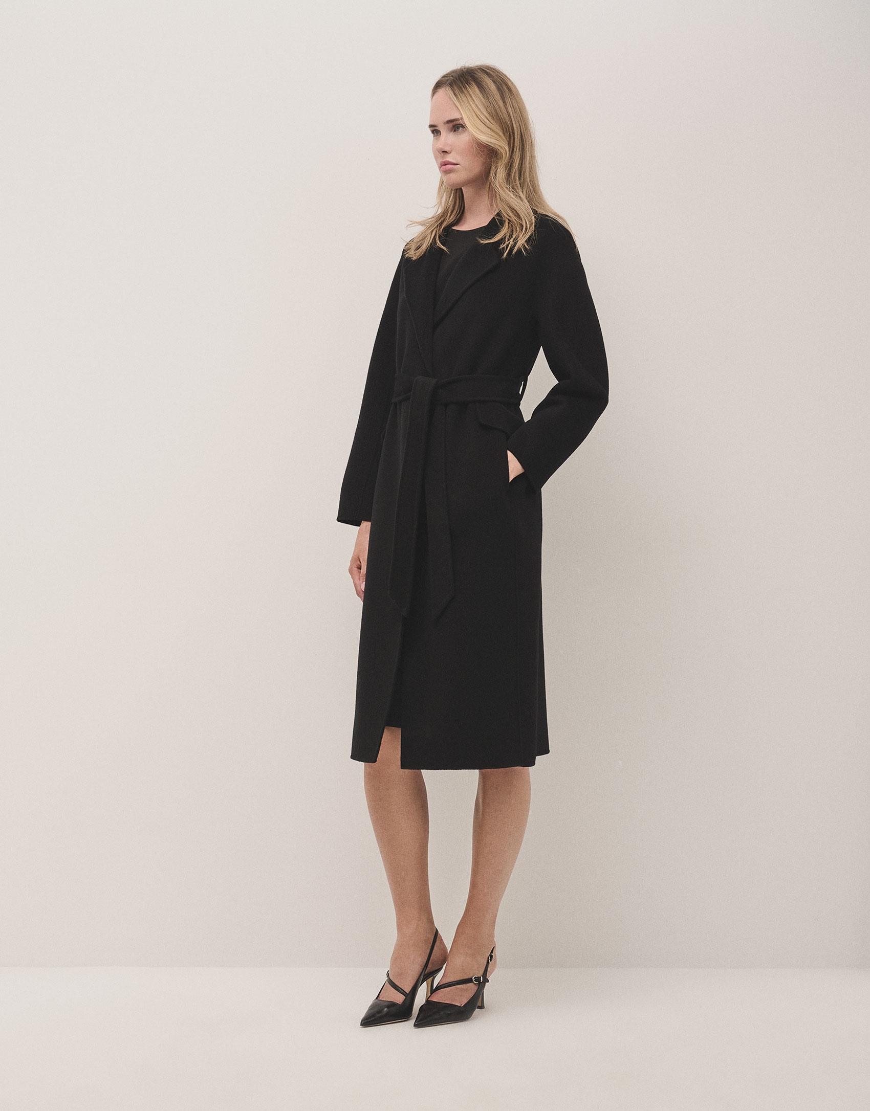 Oversize long black double-faced cloth coat