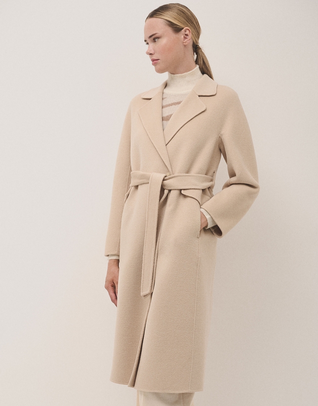 Oversize long beige double-faced cloth coat