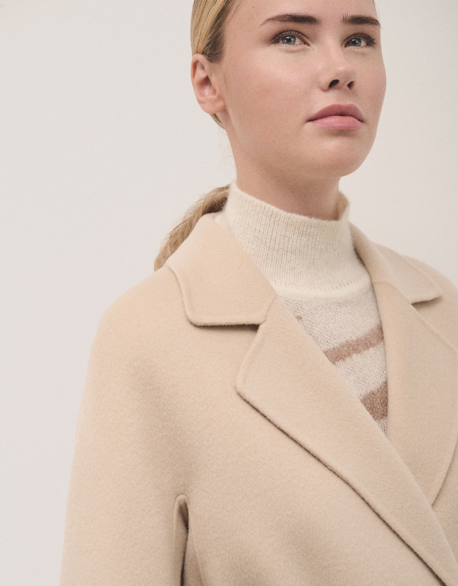 Oversize long beige double-faced cloth coat