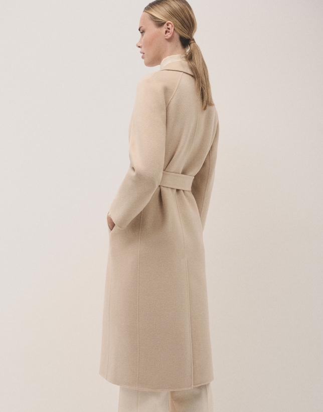 Oversize long beige double-faced cloth coat