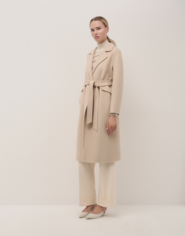 Oversize long beige double-faced cloth coat