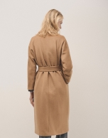 Long camel double-breasted cloth coat