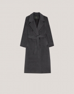 Long grey double-breasted cloth coat