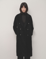 Long black double-breasted cloth coat