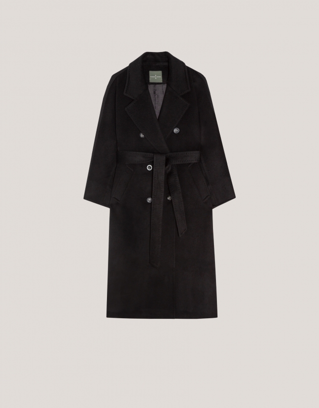 Long black double-breasted cloth coat