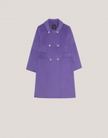 Long straight double-breasted coat in double-faced lilac cloth