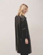 Long black napa coat with ranglan sleeve