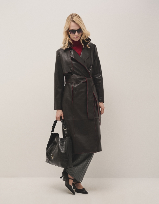 Long black napa raincoat