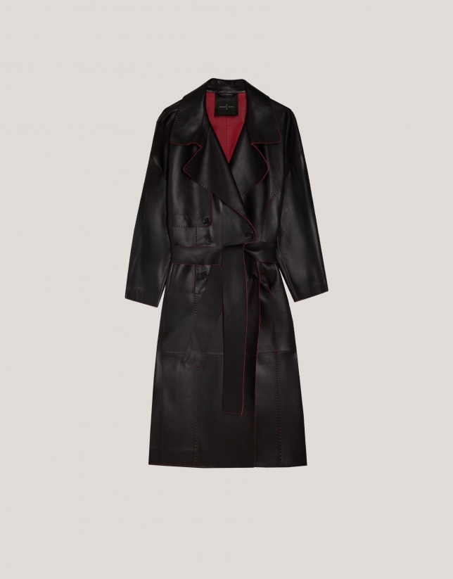 Long black napa raincoat