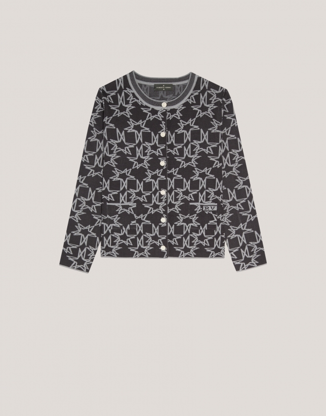 Black and grey knited stars jacquard jacket