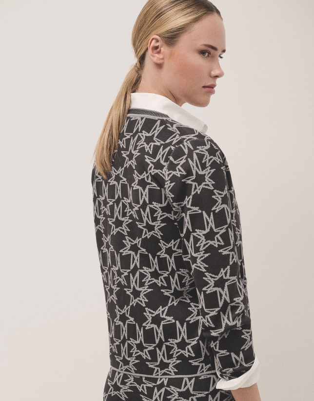 Black and grey knited stars jacquard jacket