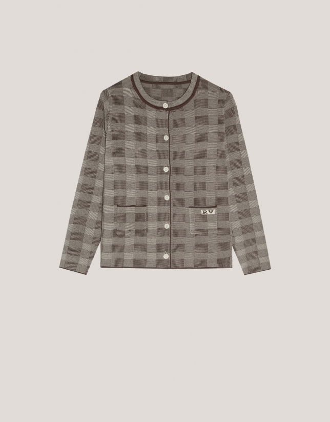 Brown checked knited jacket