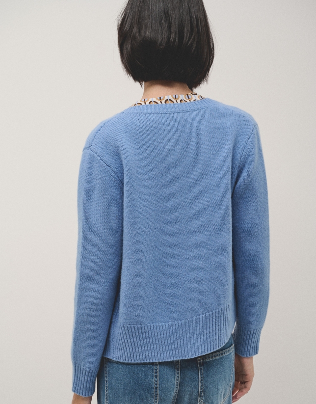 Blue wool knitted cardigan