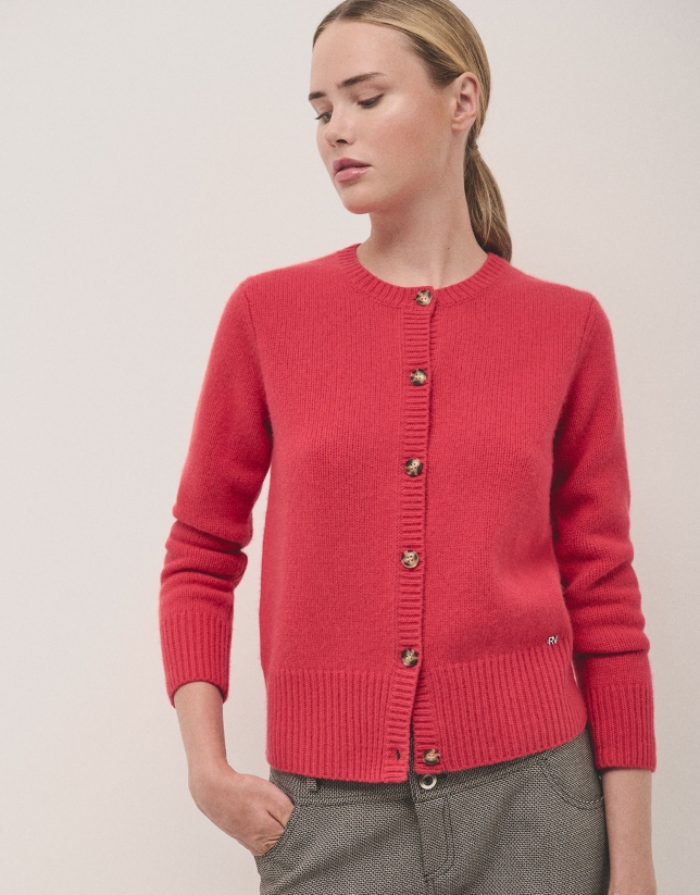 Tile-colored wool knitted cardigan