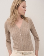 V-neck cardigan knitted wool beige