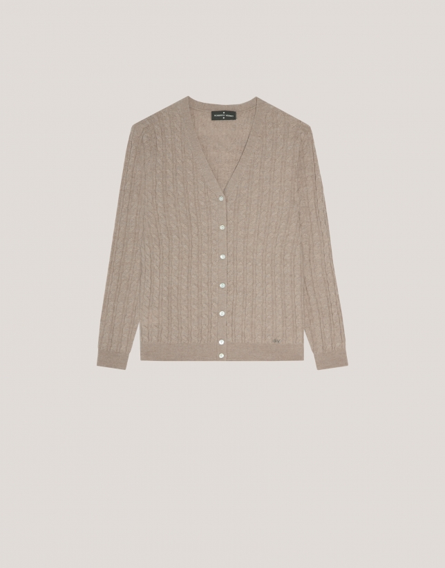 V-neck cardigan knitted wool beige