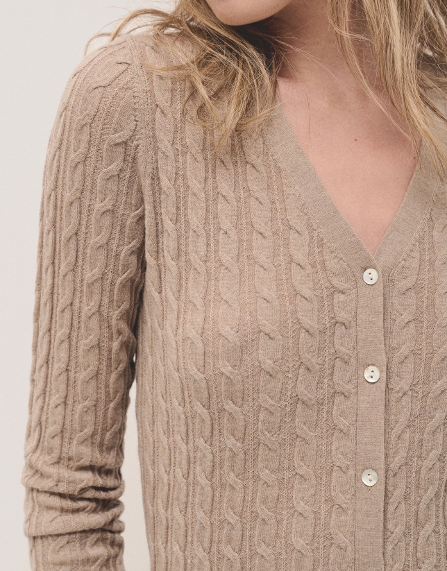 V-neck cardigan knitted wool beige