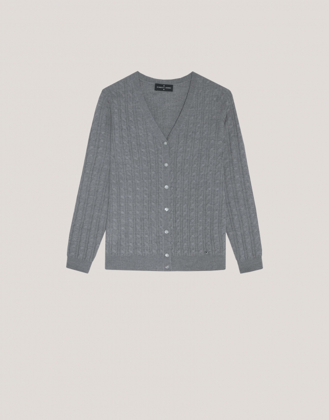 V-neck cardigan knitted wool grey