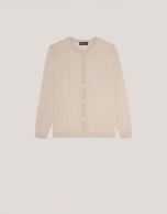 Round neck beige wool knitted cardigan