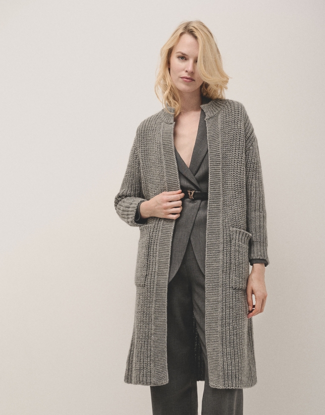 Long grey chunky knit cardigan