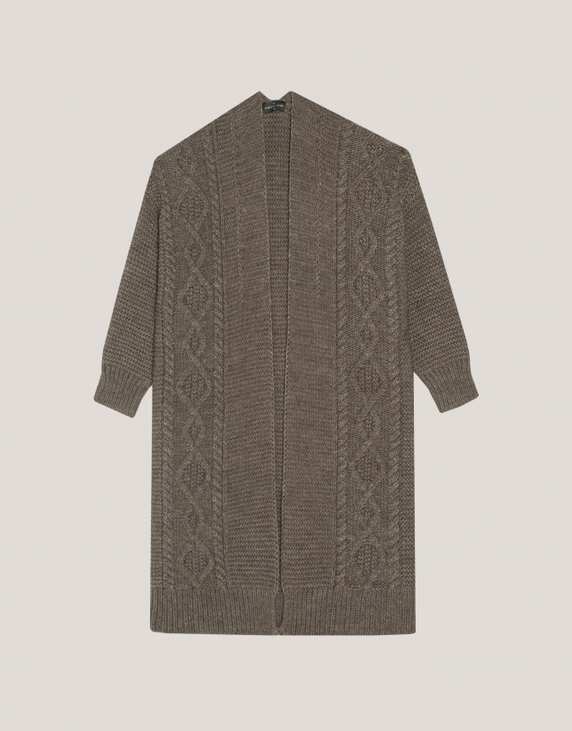 Three-quarter length knitted jacket in camel