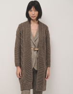 Three-quarter length knitted jacket in camel