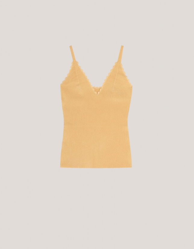 Knit and crochet straps top yellow