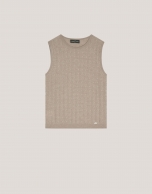 Beige cable-stitched knit woollen top