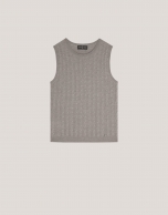 Taupe cable-stitched knit woollen top