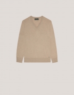 Camel V-neckline jumper in wool and silk