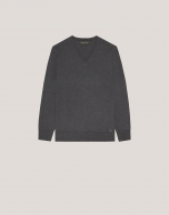 Dark grey V-neckline jumper in wool and silk