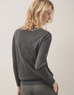 Dark grey V-neckline jumper in wool and silk