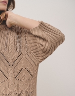 Camel openwork knitted jumper in cotton