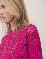 Raspberry openwork knitted jumper in cotton