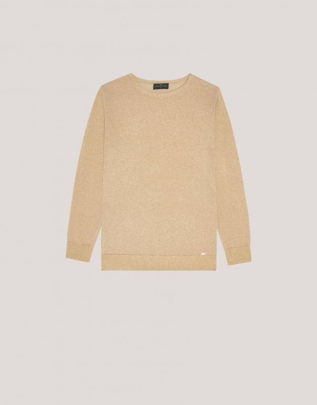 Long sleeves jumper in beige lurex