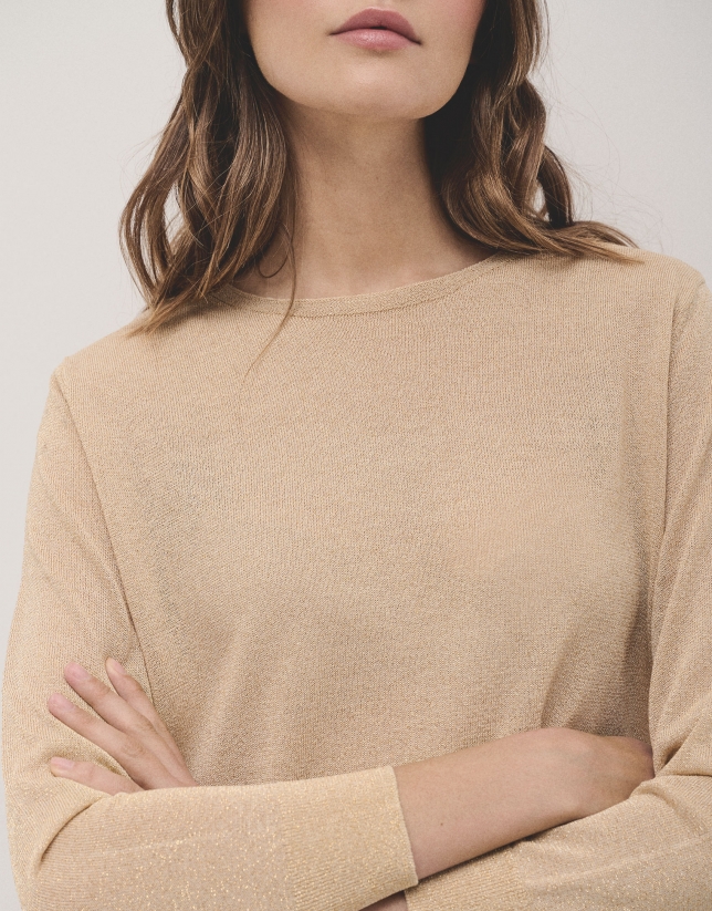 Long sleeves jumper in beige lurex