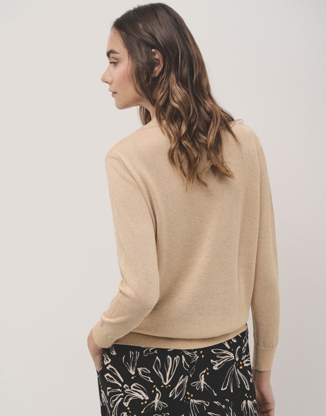 Long sleeves jumper in beige lurex