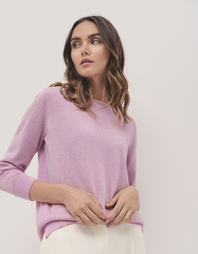 Long sleeves jumper in pink lurex