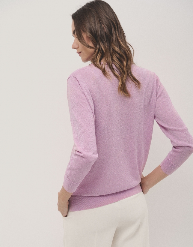 Long sleeves jumper in pink lurex