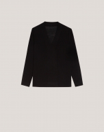 Black V-neckline jumper in fine wool 