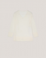 V-neckline oversize jumper in ecru fine wool