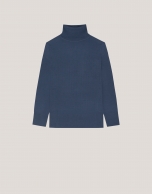 Blue fine wool knitted jumper with turtleneck