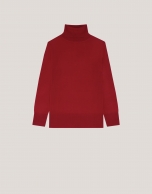 Red fine wool knitted jumper with turtleneck