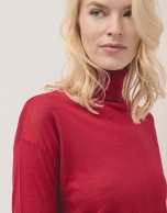 Red fine wool knitted jumper with turtleneck