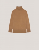 Camel fine wool knitted jumper with turtleneck