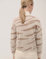 Long sleeves jumper in beige and ecru wool and mohair knit