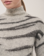 Long sleeves jumper in grey and black wool and mohair knit