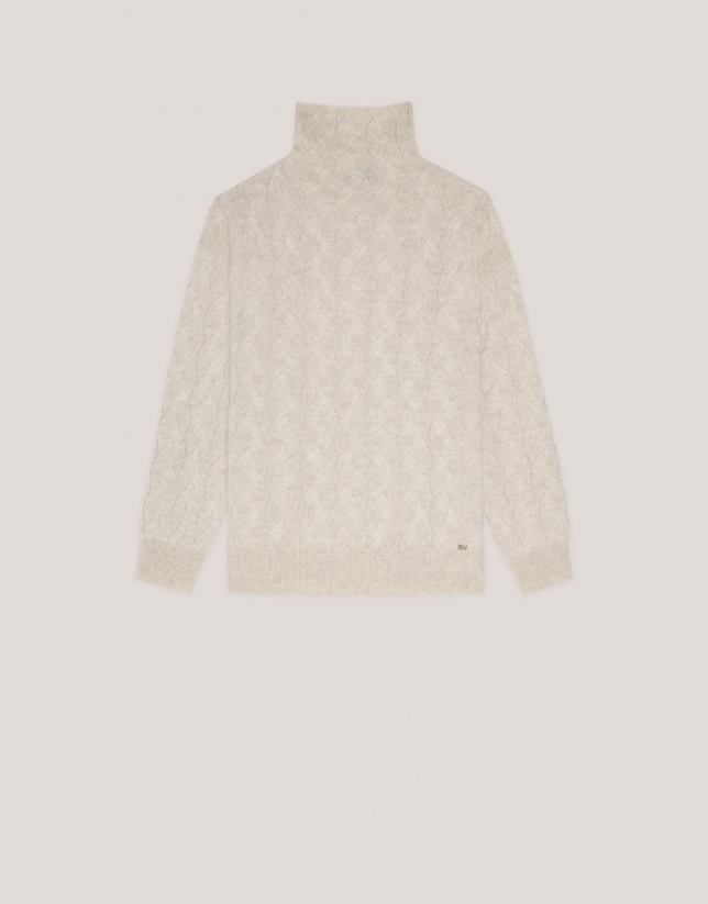 Turtleneck jumper in beige cashmere