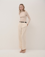 Beige ribbed turtleneck jumper